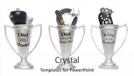  Presentation with award - Beautiful presentation theme featuring crown trophy - three fathers day award trophies backdrop and a white colored foreground