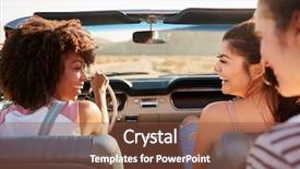  Presentation with classic car - Presentation design with three female friends enjoying road background and a tawny brown colored foreground