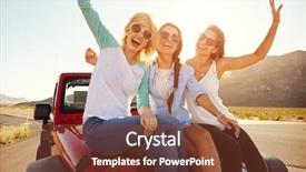  Presentation with road trip cars - Beautiful theme featuring three female friends on road backdrop and a tawny brown colored foreground