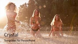  Presentation with vacation visit - Slides enhanced with three female friends on vacation background and a coral colored foreground