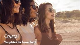  Presentation with friends - Colorful slide set enhanced with three female friends walking backdrop and a tawny brown colored foreground