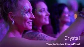  Presentation with outdoor festival - PPT layouts with three-female-friends-watching-band and a violet colored foreground