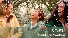  Presentation with coats - Presentation theme consisting of three-female-friends-wearing-coats background and a gray colored foreground