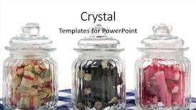  Presentation with candy - Audience pleasing slide deck consisting of three filled glass candy jars backdrop and a white colored foreground