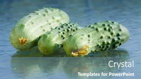  Presentation with cucumbers - Slide set having three fresh cucumbers on a glass table background and a light blue colored foreground