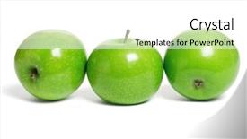  Presentation with green apples - PPT layouts featuring three fresh green apples in a row on white background background and a white colored foreground