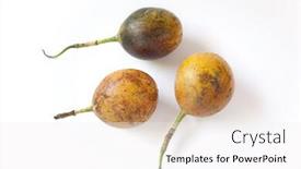  Presentation with passion - Audience pleasing slides consisting of three fresh picked whole passion fruit isolated on white background backdrop and a white colored foreground