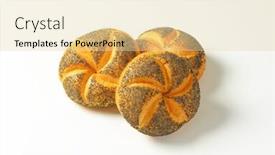  Presentation with poppy - PPT theme featuring three fresh poppy seed buns on white background background and a lemonade colored foreground