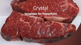  Presentation with fresh meat - Slides with three fresh raw marble beef meat sirloin porterhouse steak on big ceramic cooking pan isolated on white background background and a tawny brown colored foreground