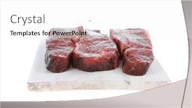  Presentation with wood board - Beautiful PPT theme featuring three fresh raw marble beef meat sirloin porterhouse steak on light wood cut board isolated on white background backdrop and a white colored foreground