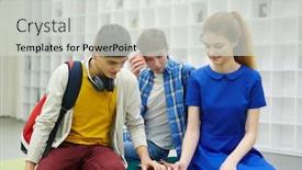  Presentation with crayons - Cool new slide set with three friendly learners drawing with crayons at break backdrop and a light gray colored foreground