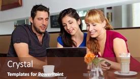  Presentation with three - Presentation theme having three-friends-are-working background and a tawny brown colored foreground