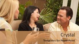  Presentation with outdoor patio - Cool new slides with three friends enjoying wine backdrop and a coral colored foreground