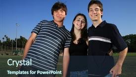  Presentation with baseball field - Presentation design with three friends outdoors on a green baseball field background and a ocean colored foreground