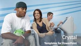  Presentation with club - PPT theme enhanced with three friends sitting in bowling background and a  colored foreground