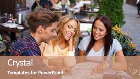  Presentation with translucent odisha map - Presentation design enhanced with three friends tourist with map background and a coral colored foreground