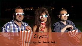  Presentation with cinema - Audience pleasing PPT layouts consisting of three friends watching a movie backdrop and a red colored foreground