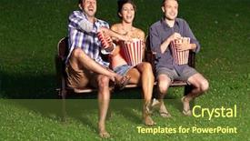  Presentation with movie cinema or theater audience - Cool new theme with three friends watching a movie backdrop and a tawny brown colored foreground