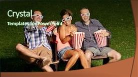  Presentation with cinema - Slide deck enhanced with three friends watching a movie at cinema outdoors background and a wine colored foreground