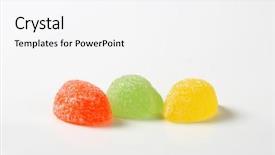  Presentation with sugar - Slide deck consisting of three fruit jelly candies coated background and a white colored foreground