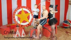  Presentation with cylinder - Theme with three funny circus strong man background and a red colored foreground