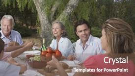  Presentation with dining - Slide deck enhanced with three generation family dining in the garden background and a violet colored foreground