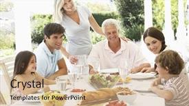  Presentation with generation family farm - PPT layouts enhanced with 50 s - three generation family enjoying meal background and a coral colored foreground