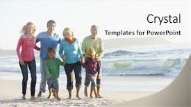  Presentation with holding hands family walking - Audience pleasing presentation design consisting of three generation family on holiday backdrop and a white colored foreground
