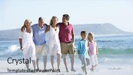  Presentation with generation - Cool new PPT theme with three generation family walking along backdrop and a light blue colored foreground