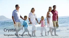  Presentation with generation - Slide deck enhanced with three generation family walking along background and a light blue colored foreground