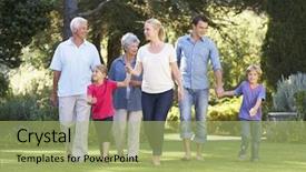  Presentation with walking together - Theme having three generation family walking background and a mint green colored foreground