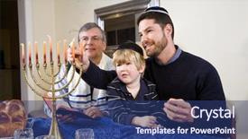  Presentation with chanukah - Audience pleasing presentation theme consisting of three generation jewish family lighting backdrop and a ocean colored foreground
