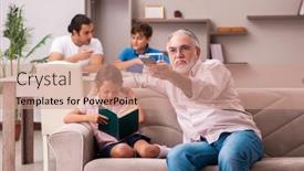  Presentation with generations - Presentation theme consisting of three-generations-at-home-during background and a coral colored foreground