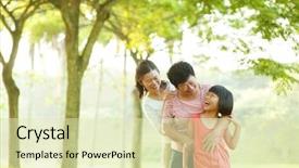  Presentation with generations - Colorful theme enhanced with three generations family having fun backdrop and a soft green colored foreground