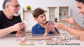  Presentation with puzzle family - Amazing slides having three-generations-of-family-playing backdrop and a soft green colored foreground