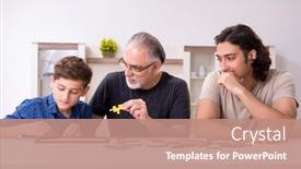  Presentation with puzzle family - Audience pleasing presentation theme consisting of three-generations-of-family-playing backdrop and a coral colored foreground