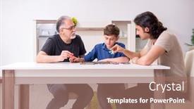  Presentation with puzzle family - Colorful presentation enhanced with three-generations-of-family-playing backdrop and a coral colored foreground