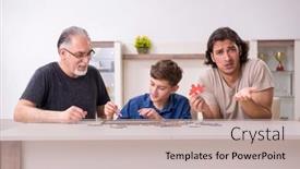  Presentation with puzzle family - Slide set featuring three-generations-of-family-playing background and a coral colored foreground