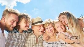  Presentation with generations - Theme with three-generations-of-family background and a coral colored foreground