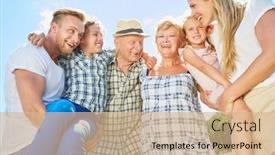  Presentation with family children - Presentation theme with three-generations-of-family background and a coral colored foreground