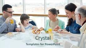  Presentation with generations - Amazing presentation theme having three generations sitting in hotel backdrop and a sky blue colored foreground