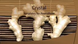  Presentation with root - PPT theme having three ginger root on bamboo mat background and a coral colored foreground