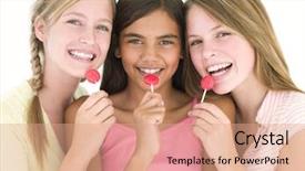 Presentation with smiling little girl - Slides enhanced with three girl friends with suckers background and a coral colored foreground