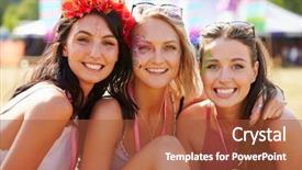  Presentation with music festival - Presentation theme having three-girl-friends background and a red colored foreground