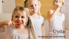  Presentation with black women and teen girls - Audience pleasing presentation theme consisting of three girls brushing their teeth backdrop and a coral colored foreground