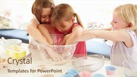  Presentation with cupcakes - Beautiful PPT theme featuring three girls making cupcakes in kitchen backdrop and a lemonade colored foreground
