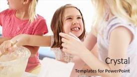  Presentation with cupcakes - Presentation design with three girls making cupcakes in kitchen background and a lemonade colored foreground