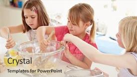  Presentation with cupcakes - Beautiful theme featuring three girls making cupcakes in kitchen backdrop and a lemonade colored foreground