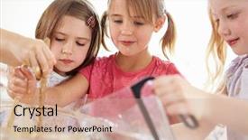  Presentation with cupcakes - Cool new slide set with three girls making cupcakes in kitchen backdrop and a coral colored foreground