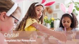  Presentation with bunny - Cool new PPT theme with three-girls-wearing-bunny-ears backdrop and a coral colored foreground